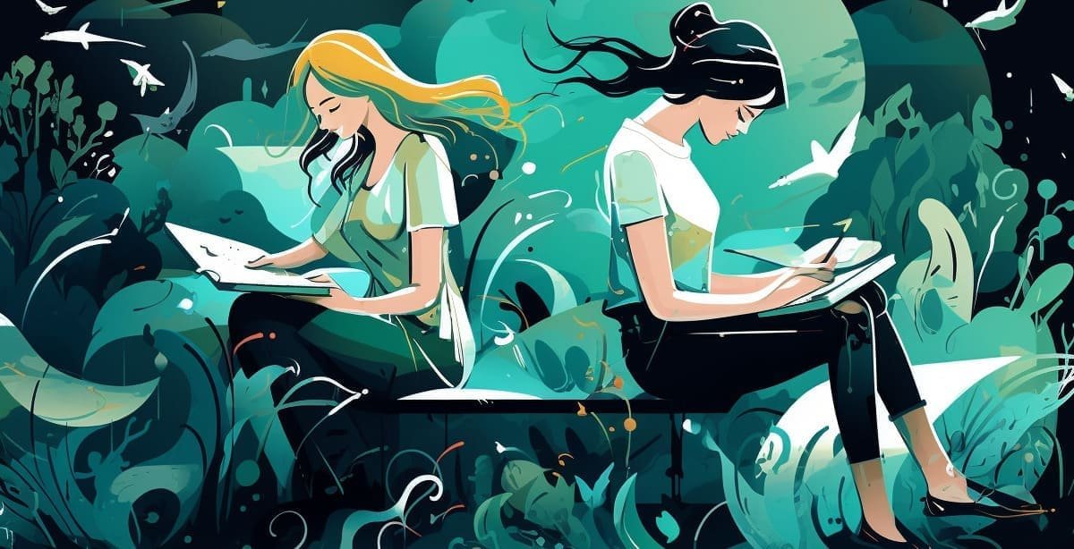 Ilustración de dos mujeres escritoras